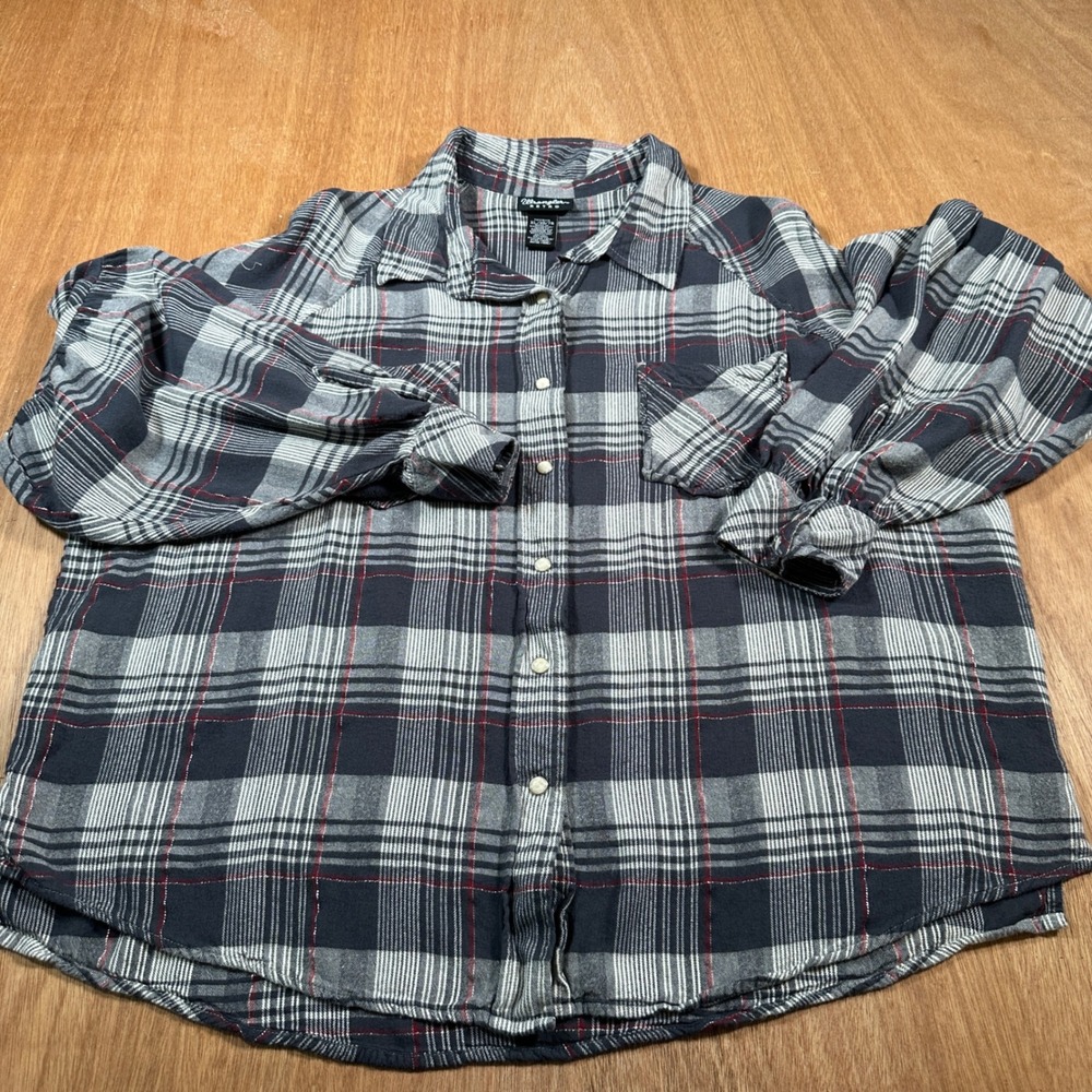 Wrangler Retro Plaid Shirt Women XL Navy Pearl Snap Balloon Sleeve 112318114